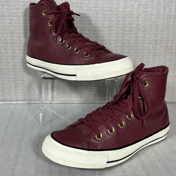 Converse Maroon Leather High Top Sneakers Women's Size 7.5) (553366C) - Picture 1 of 8